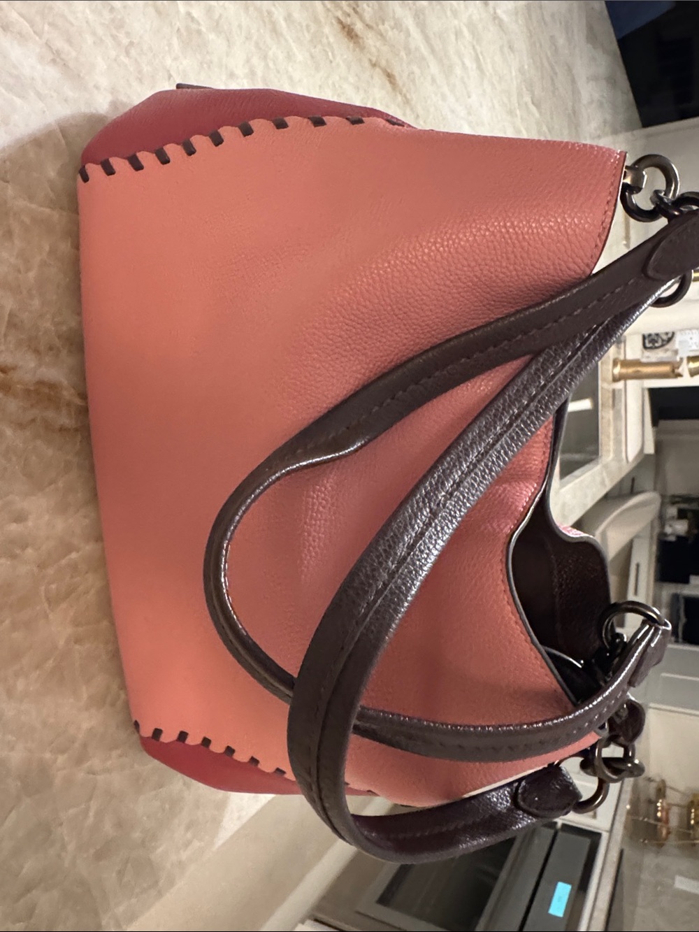 Coach Pink Pebbled Leather Tote with Dark Brown Handles - Picture 6 of 12